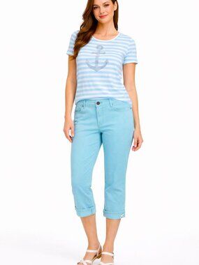 Bandolino Mandie Light Blue Nautical Cuffed Deck Length Jeans Womens Size 8P